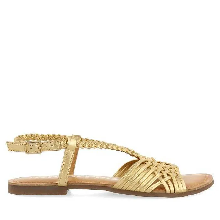 Gioseppo Sandalias Planas<Sandalias De Piel Dorada Con Tirantes Cruzados Para Mujer Aidone