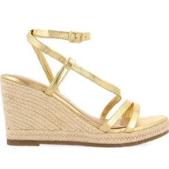 Gioseppo Sandalias Cuña<Sandalias De Piel Dorada Con Tiras Y Cuña Alta De Yute Para Mujer Orikum