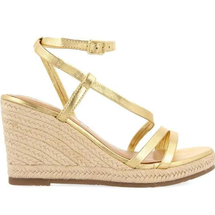 Gioseppo Sandalias Cuña<Sandalias De Piel Dorada Con Tiras Y Cuña Alta De Yute Para Mujer Orikum