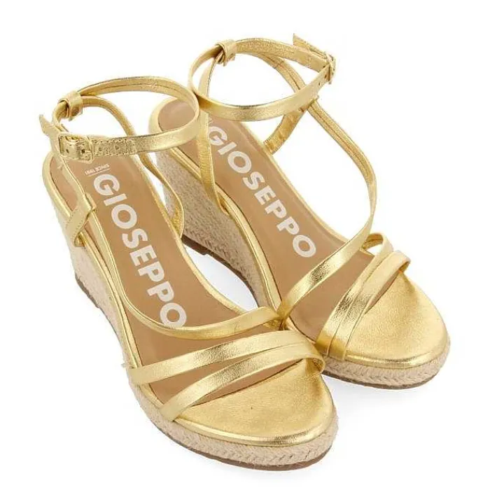 Gioseppo Sandalias Cuña<Sandalias De Piel Dorada Con Tiras Y Cuña Alta De Yute Para Mujer Orikum