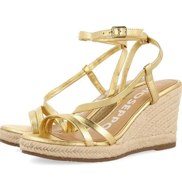 Gioseppo Sandalias Cuña<Sandalias De Piel Dorada Con Tiras Y Cuña Alta De Yute Para Mujer Orikum