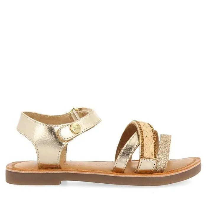 Gioseppo Niñas |Sandalias<Sandalias De Piel Dorada Con Trenzado De Rafia, Brillos Y Accesos Metalicos Para Nina Y Nino Siletz