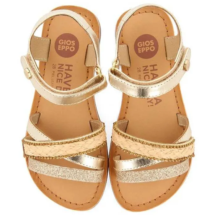 Gioseppo Niñas |Sandalias<Sandalias De Piel Dorada Con Trenzado De Rafia, Brillos Y Accesos Metalicos Para Nina Y Nino Siletz