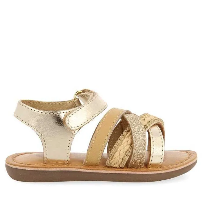 Gioseppo Bebe |Sandalias Bebe Nina<Sandalias De Piel Dorada Con Bordados En Rafia, Brillos Y Accesos Metalicos Para Bebe Ilok