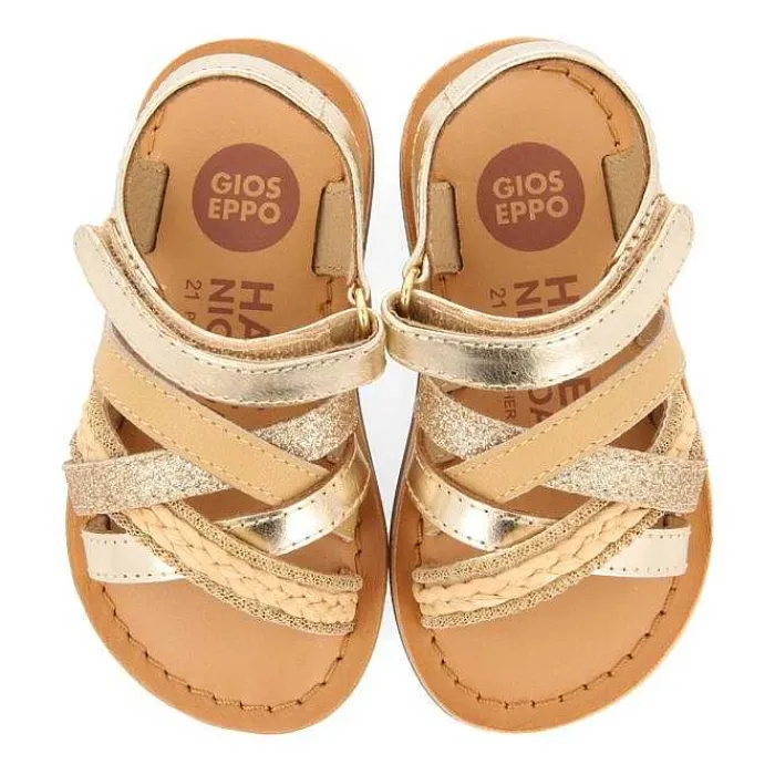 Gioseppo Bebe |Sandalias Bebe Nina<Sandalias De Piel Dorada Con Bordados En Rafia, Brillos Y Accesos Metalicos Para Bebe Ilok