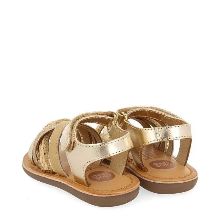 Gioseppo Bebe |Sandalias Bebe Nina<Sandalias De Piel Dorada Con Bordados En Rafia, Brillos Y Accesos Metalicos Para Bebe Ilok