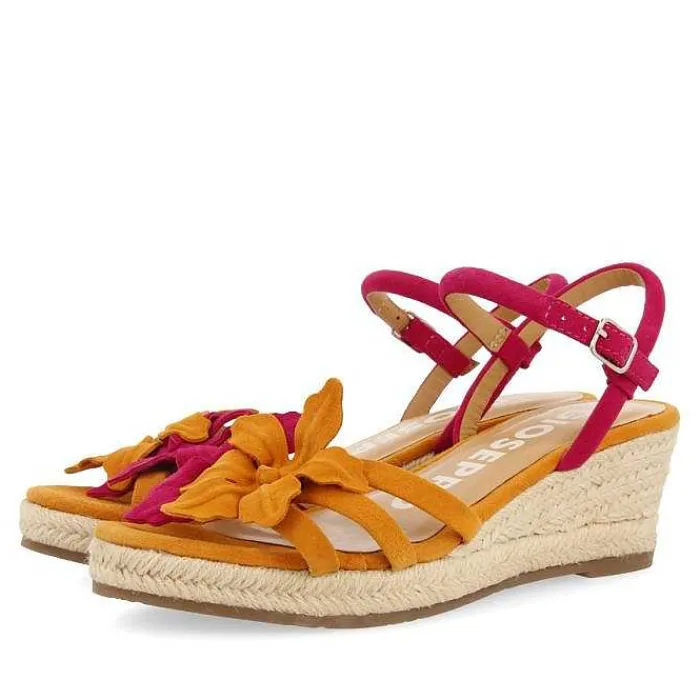 Gioseppo Sandalias Cuña<Sandalias De Piel En Color Fucsia Y Naranja Con Adorno De Flores Y Cuña De Yute Para Mujer Samsula