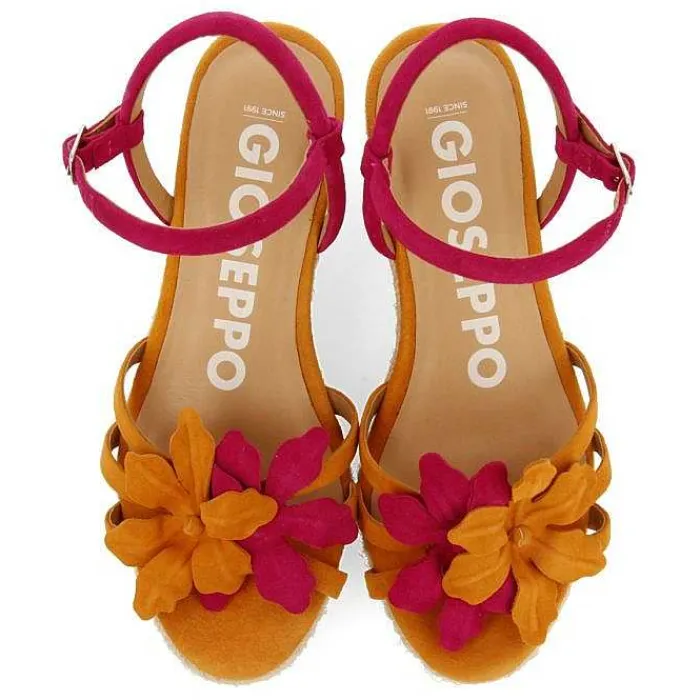 Gioseppo Sandalias Cuña<Sandalias De Piel En Color Fucsia Y Naranja Con Adorno De Flores Y Cuña De Yute Para Mujer Samsula