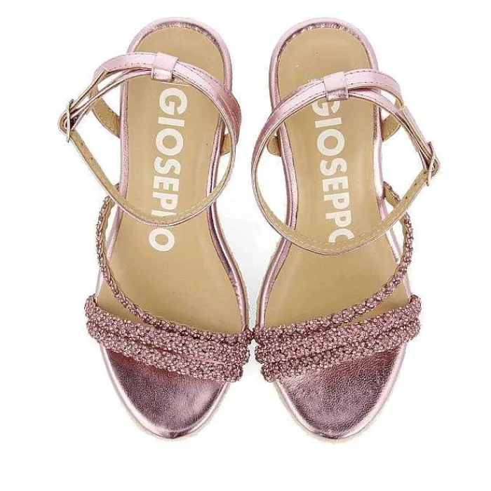 Gioseppo Sandalias Cuña<Sandalias De Piel Fucsia Con Tirantes Con Joyeria Y Cuña Alta De Yute Para Mujer Menfi