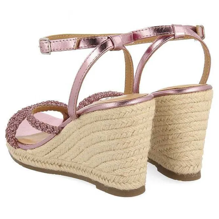 Gioseppo Sandalias Cuña<Sandalias De Piel Fucsia Con Tirantes Con Joyeria Y Cuña Alta De Yute Para Mujer Menfi