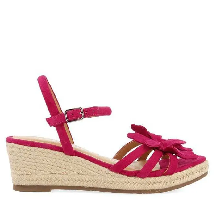 Gioseppo Sandalias Cuña<Sandalias De Piel Fucsia Con Adornos De Flores Y Cuña De Yute Para Mujer Samsula