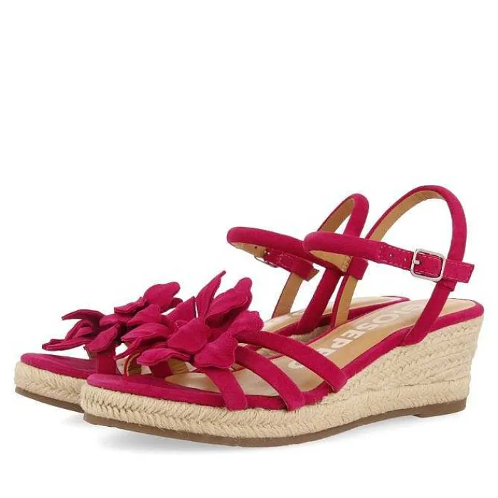 Gioseppo Sandalias Cuña<Sandalias De Piel Fucsia Con Adornos De Flores Y Cuña De Yute Para Mujer Samsula