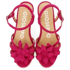 Gioseppo Sandalias Cuña<Sandalias De Piel Fucsia Con Adornos De Flores Y Cuña De Yute Para Mujer Samsula