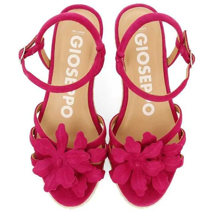 Gioseppo Sandalias Cuña<Sandalias De Piel Fucsia Con Adornos De Flores Y Cuña De Yute Para Mujer Samsula