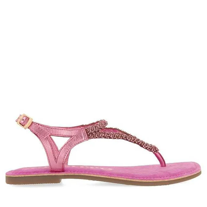 Gioseppo Sandalias Planas<Sandalias De Piel Fucsia Con Adornos Para Mujer Poussan