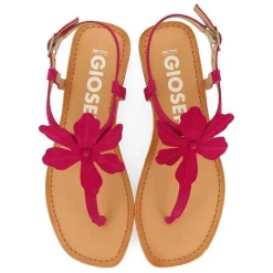Gioseppo Sandalias Planas<Sandalias De Piel Fucsia Con Adornos De Flores Para Mujer Velcan