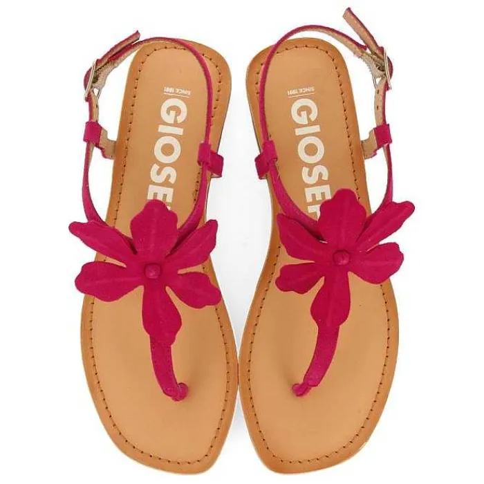 Gioseppo Sandalias Planas<Sandalias De Piel Fucsia Con Adornos De Flores Para Mujer Velcan