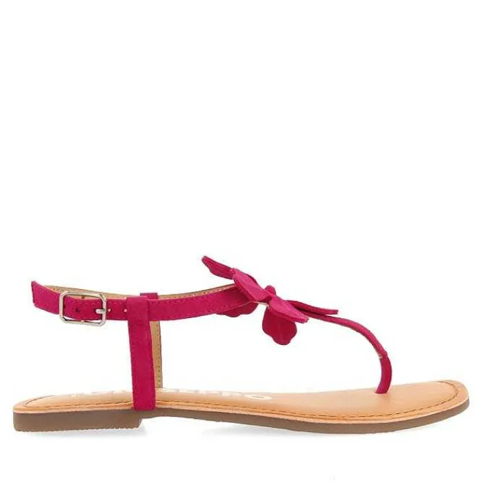 Gioseppo Sandalias Planas<Sandalias De Piel Fucsia Con Adornos De Flores Para Mujer Velcan