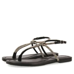 Gioseppo Sandalias Planas<Sandalias De Piel Negra Con Tiras Y Adornos Para Mujer Quemado