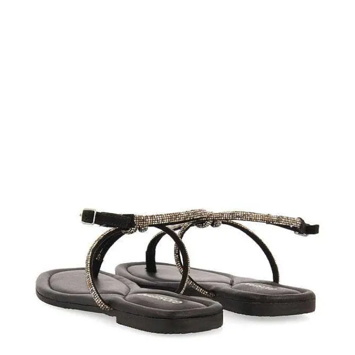 Gioseppo Sandalias Planas<Sandalias De Piel Negra Con Tiras Y Adornos Para Mujer Quemado