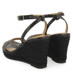 Gioseppo Sandalias Cuña<Sandalias De Piel Negra Con Tiras Con Adornos Y Cuña Alta De Yute Para Mujer Menfi