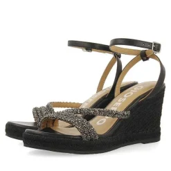 Gioseppo Sandalias Cuña<Sandalias De Piel Negra Con Tiras Con Adornos Y Cuña Alta De Yute Para Mujer Menfi