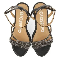 Gioseppo Sandalias Cuña<Sandalias De Piel Negra Con Tiras Con Adornos Y Cuña Alta De Yute Para Mujer Menfi