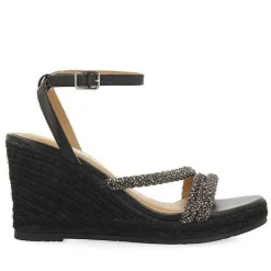 Gioseppo Sandalias Cuña<Sandalias De Piel Negra Con Tiras Con Adornos Y Cuña Alta De Yute Para Mujer Menfi