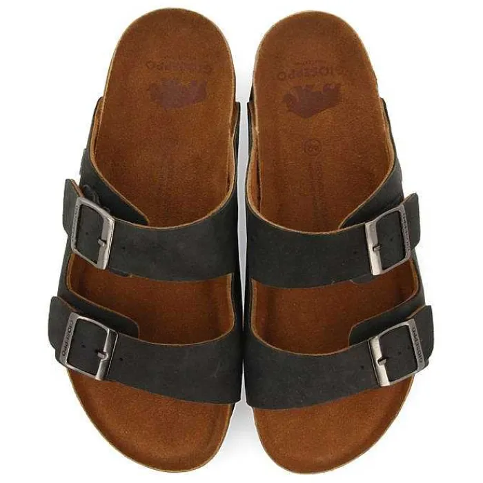 Gioseppo Chancletas<Sandalias De Piel Negra Con Suela Bio Para Hombre Vizzini