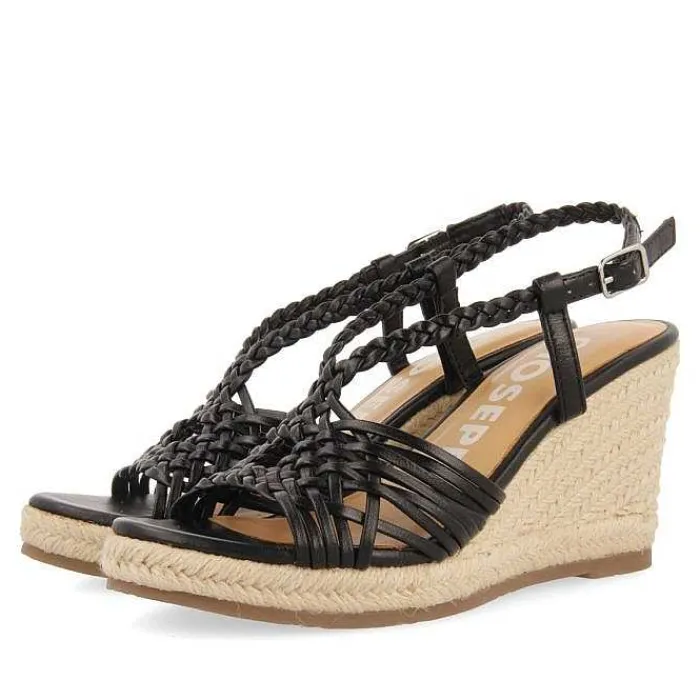 Gioseppo Sandalias Cuña<Sandalias De Piel Negra Con Tiras Y Cuña Alta De Yute Para Mujer Glide