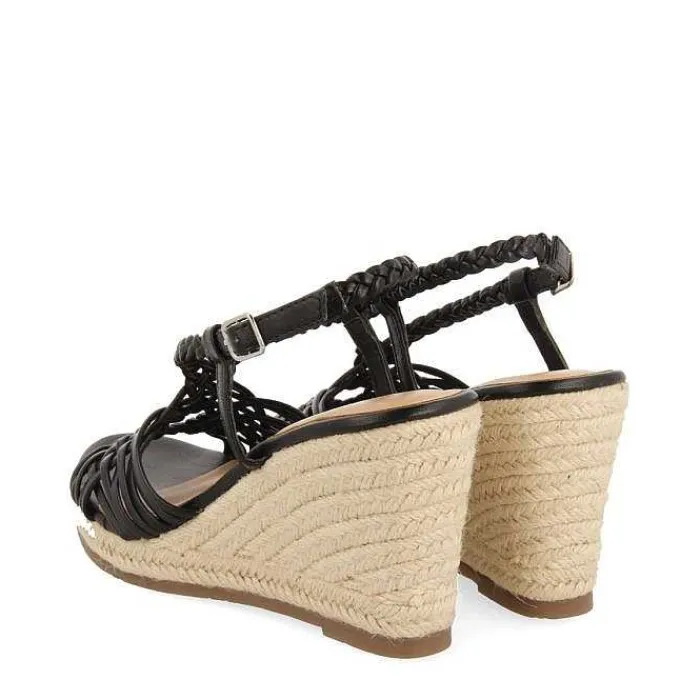 Gioseppo Sandalias Cuña<Sandalias De Piel Negra Con Tiras Y Cuña Alta De Yute Para Mujer Glide