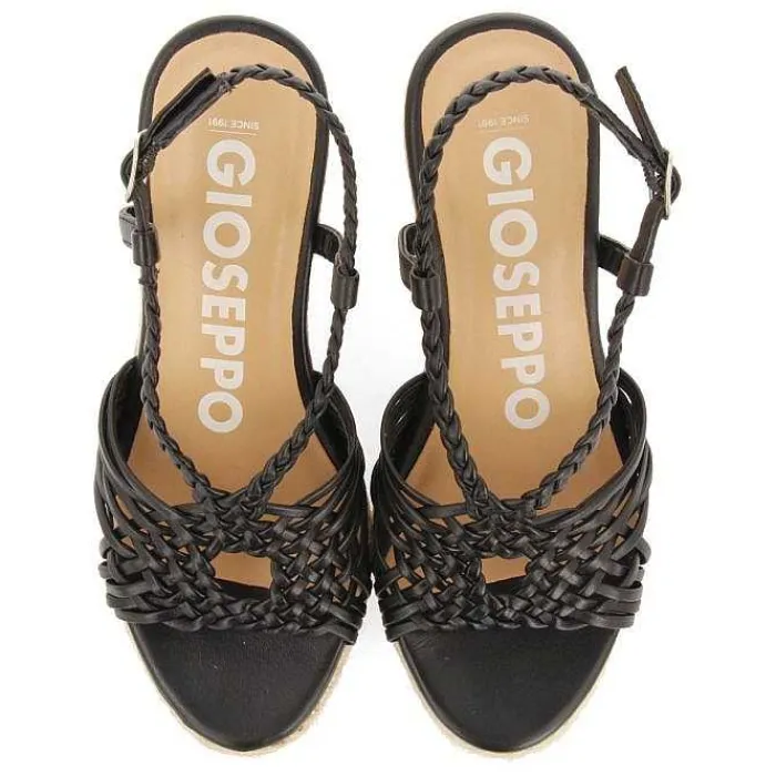 Gioseppo Sandalias Cuña<Sandalias De Piel Negra Con Tiras Y Cuña Alta De Yute Para Mujer Glide