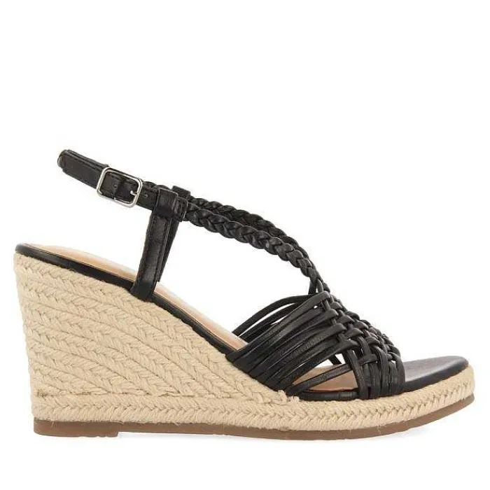 Gioseppo Sandalias Cuña<Sandalias De Piel Negra Con Tiras Y Cuña Alta De Yute Para Mujer Glide