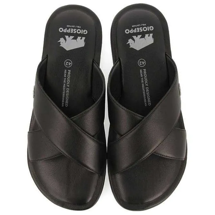 Gioseppo Chancletas<Sandalias De Piel Negra Con Tira Cruzada Para Hombre Orosh