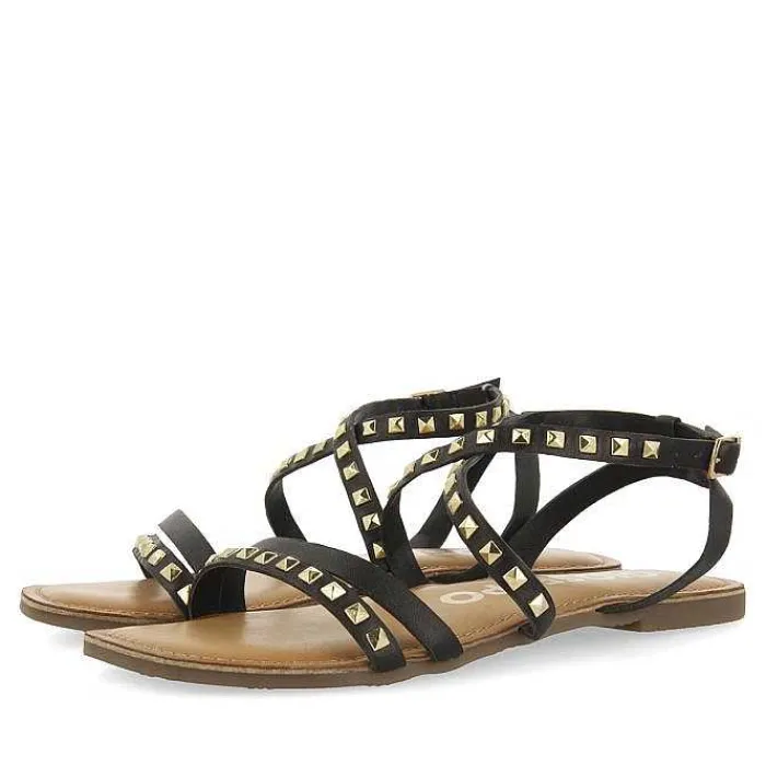 Gioseppo Sandalias Planas<Sandalias De Piel Negra Con Tachas Para Mujer Maizi