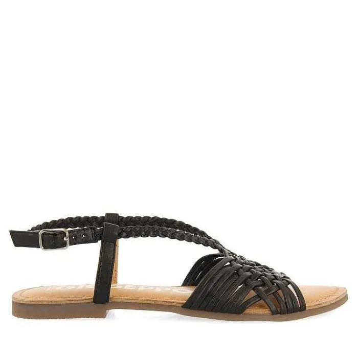 Gioseppo Sandalias Planas<Sandalias De Piel Negra Con Tirantes Cruzados Para Mujer Aidone