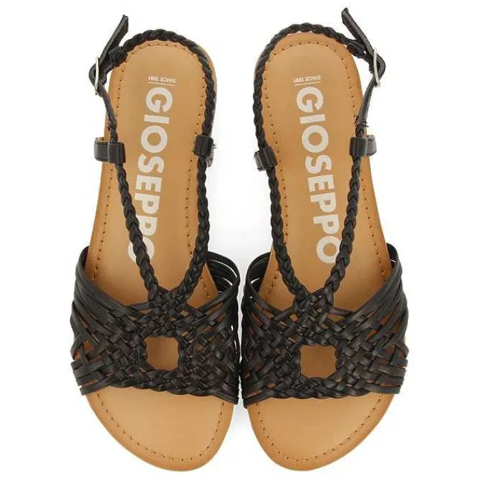 Gioseppo Sandalias Planas<Sandalias De Piel Negra Con Tirantes Cruzados Para Mujer Aidone