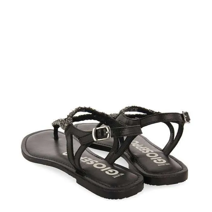 Gioseppo Sandalias Planas<Sandalias De Piel Negra Con Adornos Para Mujer Ustica
