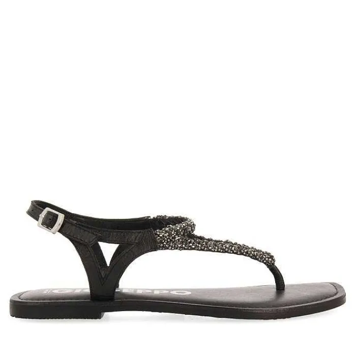 Gioseppo Sandalias Planas<Sandalias De Piel Negra Con Adornos Para Mujer Ustica