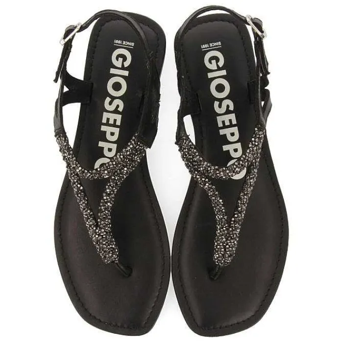 Gioseppo Sandalias Planas<Sandalias De Piel Negra Con Adornos Para Mujer Ustica