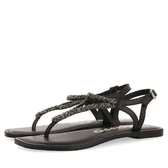 Gioseppo Sandalias Planas<Sandalias De Piel Negra Con Adornos Para Mujer Ustica
