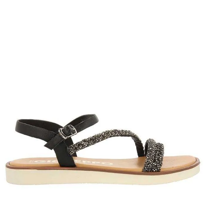 Gioseppo Sandalias Planas<Sandalias De Piel Negra Con Tiras Y Adornos Para Mujer Wallowa