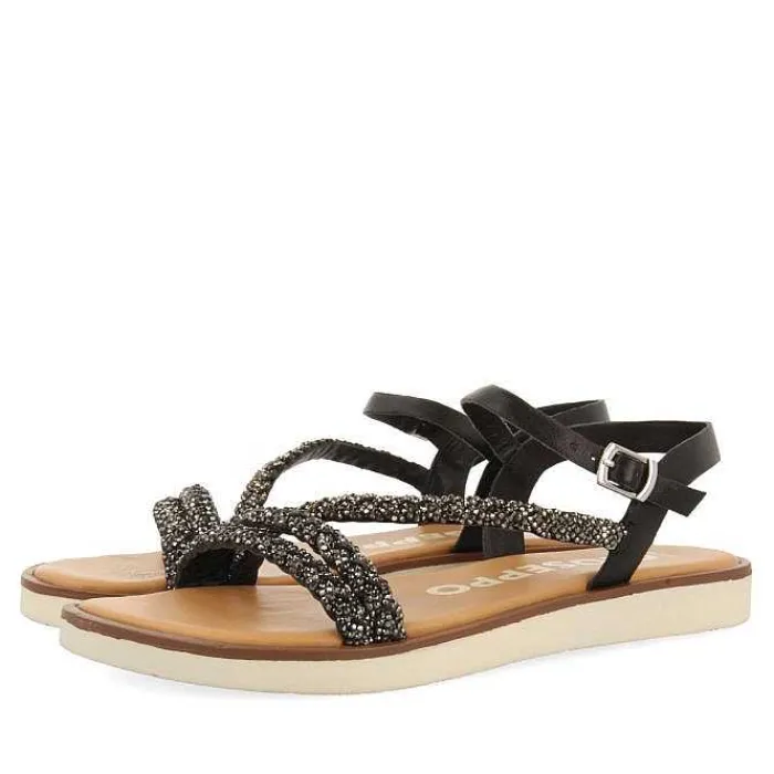 Gioseppo Sandalias Planas<Sandalias De Piel Negra Con Tiras Y Adornos Para Mujer Wallowa