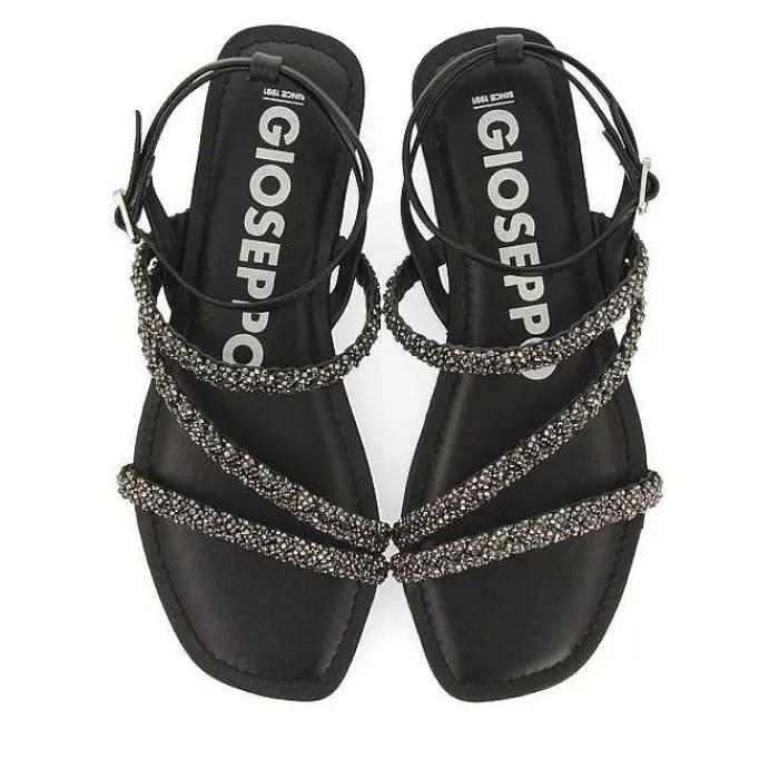 Gioseppo Sandalias Planas<Sandalias De Piel Negra Con Adornos Para Mujer Sorlingas