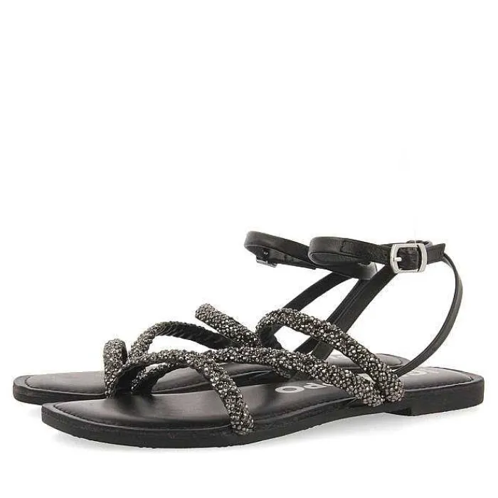 Gioseppo Sandalias Planas<Sandalias De Piel Negra Con Adornos Para Mujer Sorlingas