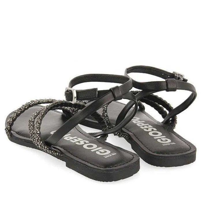 Gioseppo Sandalias Planas<Sandalias De Piel Negra Con Adornos Para Mujer Sorlingas