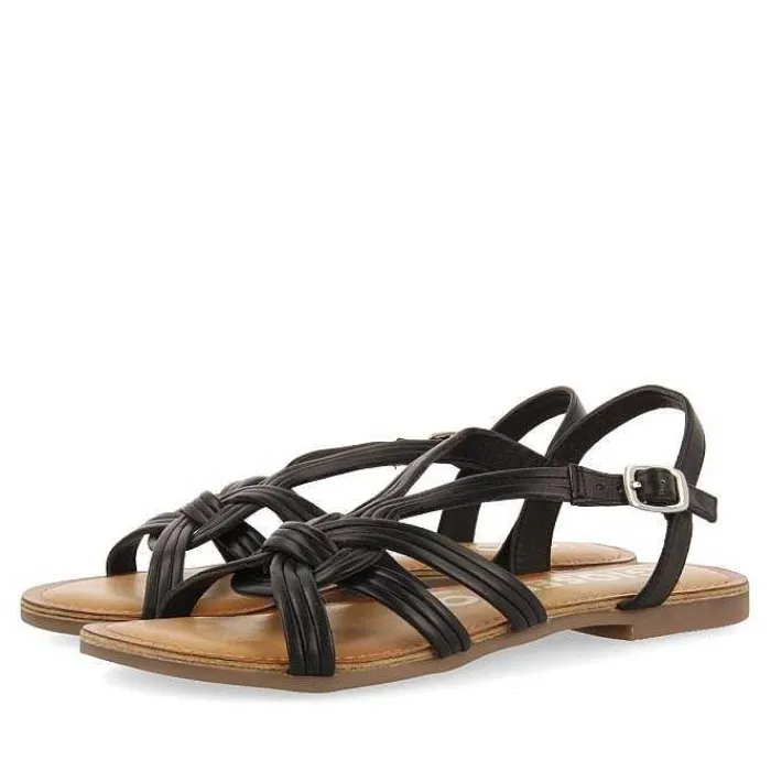 Gioseppo Sandalias Planas<Sandalias De Piel Negra Tiras Cruzadas Para Mujer Golaj