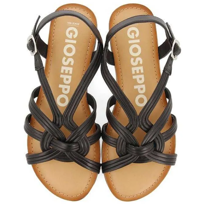 Gioseppo Sandalias Planas<Sandalias De Piel Negra Tiras Cruzadas Para Mujer Golaj