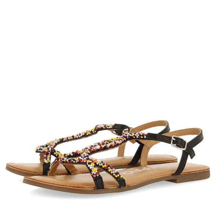 Gioseppo Sandalias Planas<Sandalias De Piel Negras Con Piedras Multicolor Para Mujer Lure