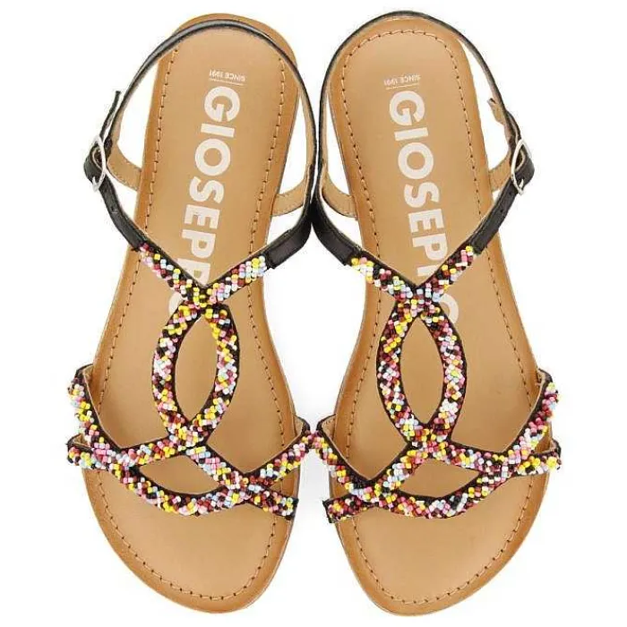Gioseppo Sandalias Planas<Sandalias De Piel Negras Con Piedras Multicolor Para Mujer Lure